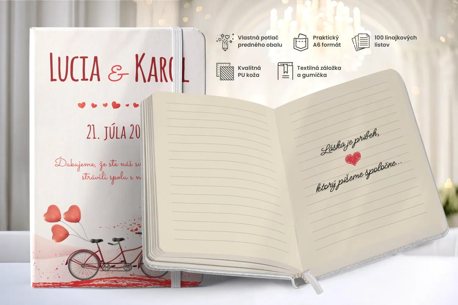 Personalizovaný svadobný zápisník pre hostí - vzor Svadobný bicykel 1/2