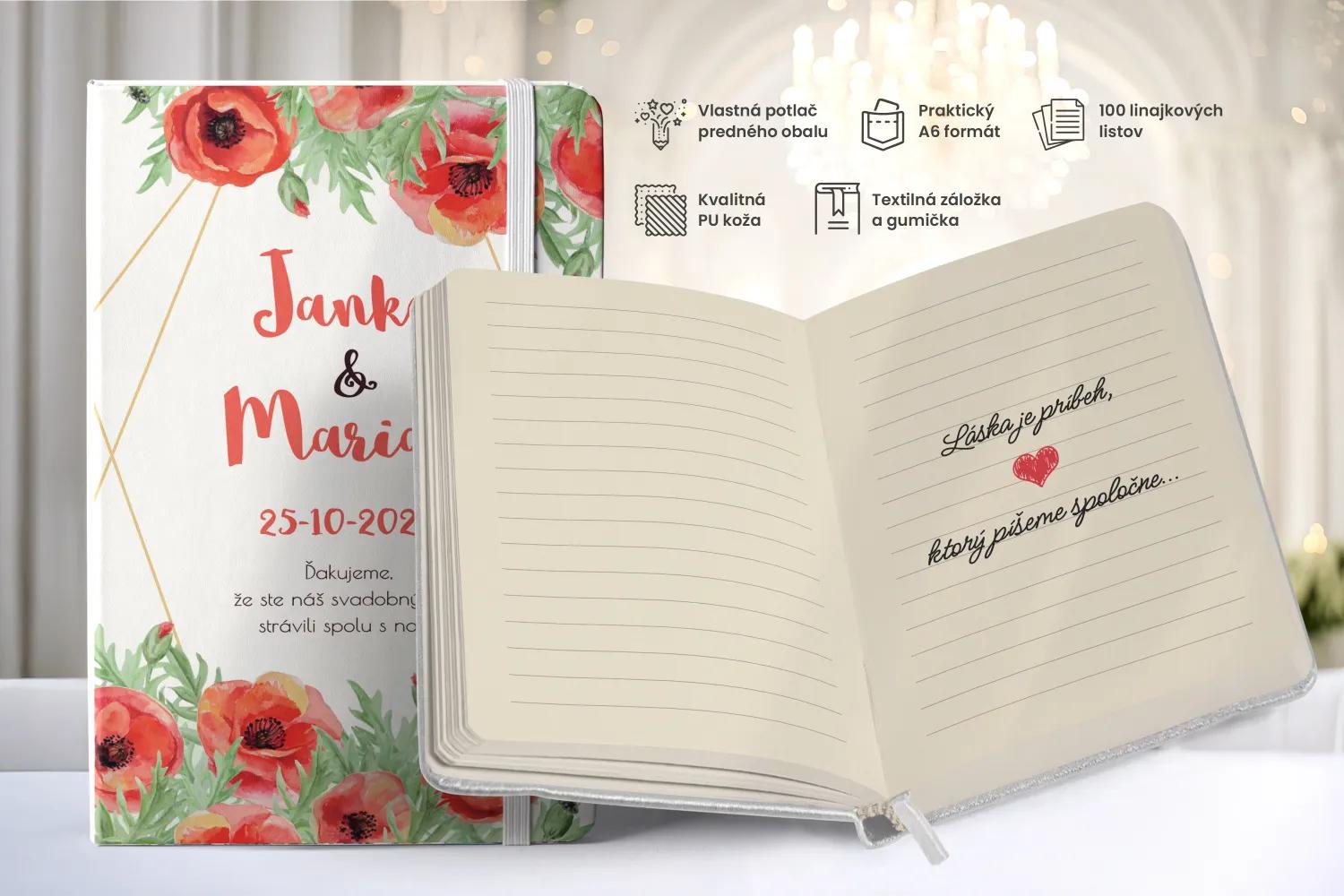 Personalizovaný svadobný zápisník pre hostí - vzor Poľné maky 1/2