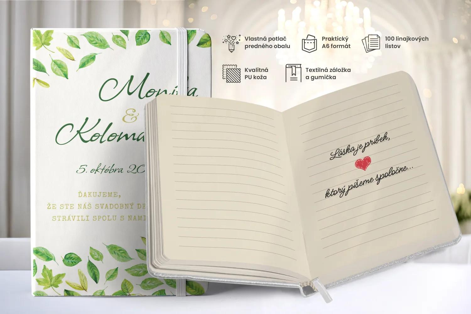 Personalizovaný svadobný zápisník pre hostí - vzor Svieže listy 01 1/2