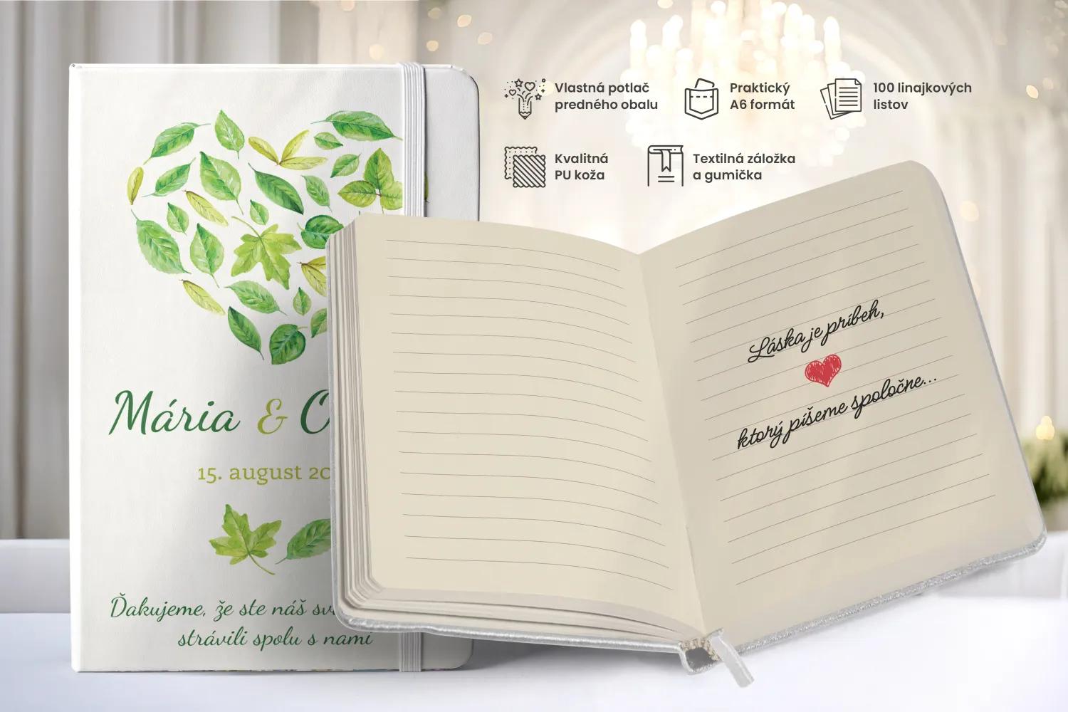 Personalizovaný svadobný zápisník pre hostí - vzor Svieže listy 02 1/2