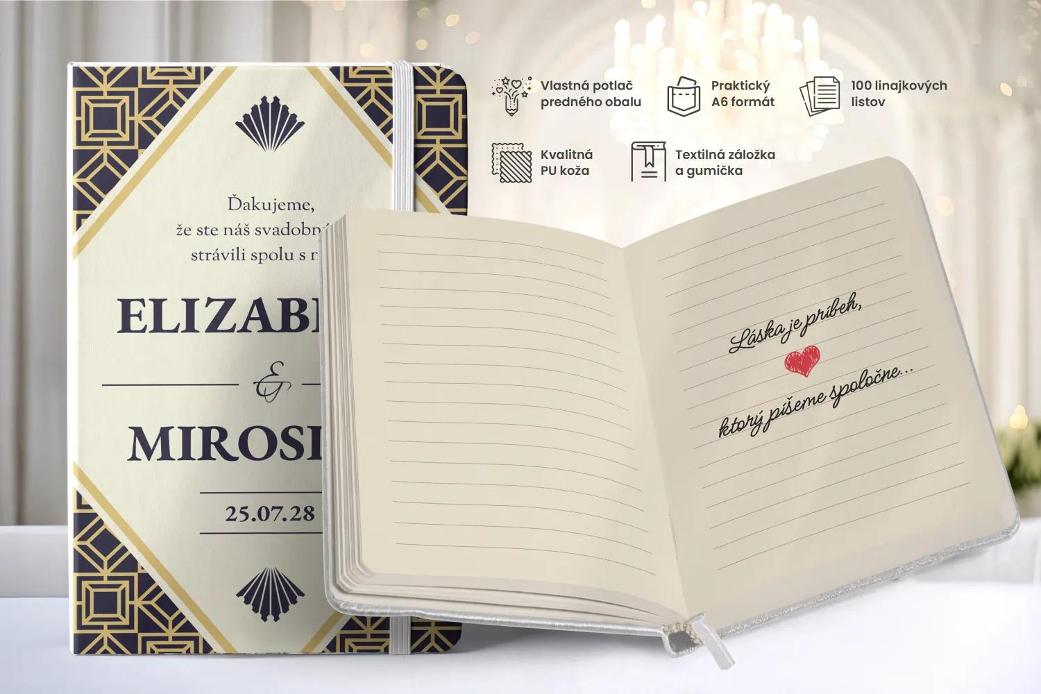 Personalizovaný svadobný zápisník pre hostí - vzor Art Deco 02 1/2