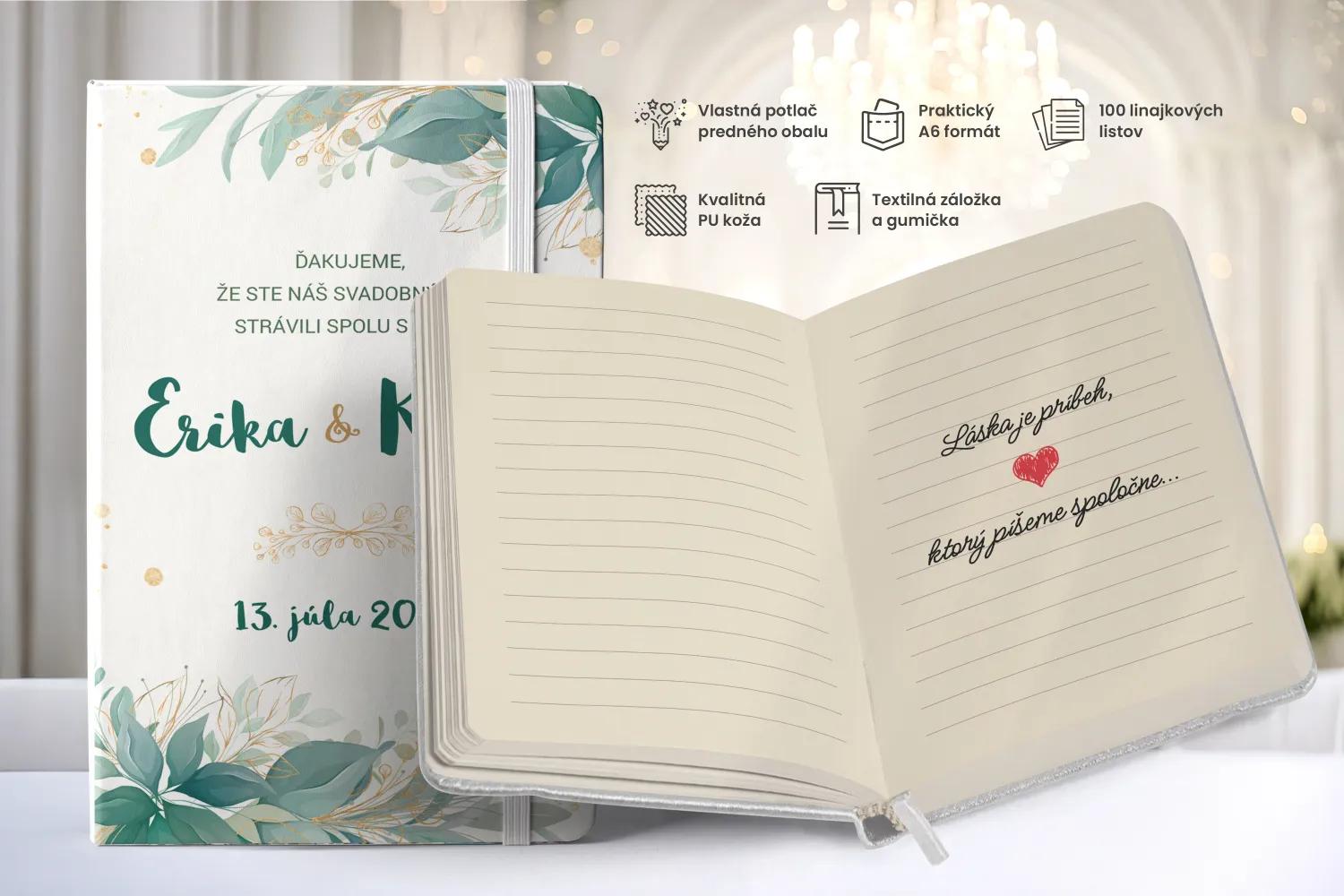 Personalizovaný svadobný zápisník pre hostí - vzor Greenery 02 1/2