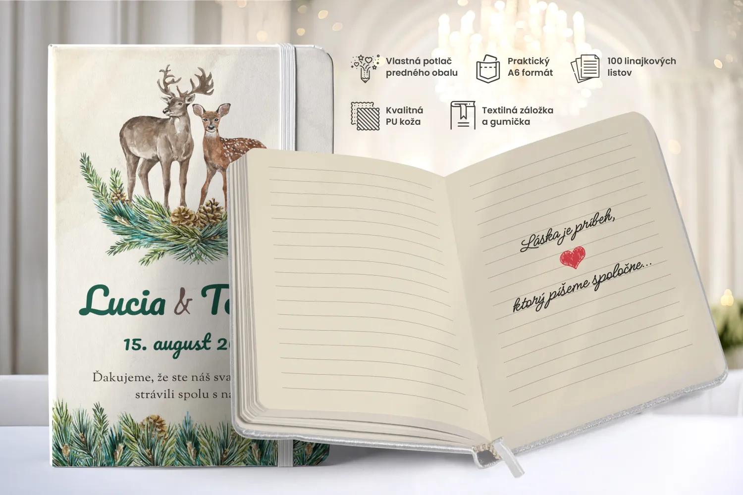 Personalizovaný svadobný zápisník pre hostí - vzor Lesnícky / poľovnícky motív 1/2