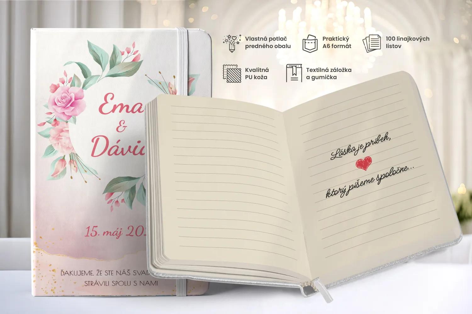Personalizovaný svadobný zápisník pre hostí - vzor Šípové ruže 03 1/2