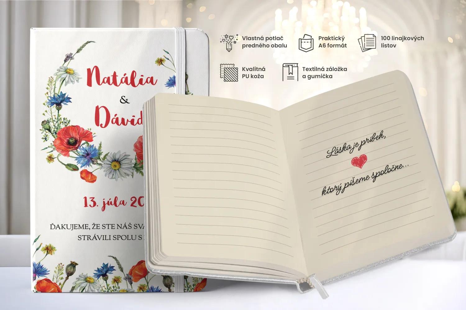 Personalizovaný svadobný zápisník pre hostí - vzor Pestré poľné kvety 1/2