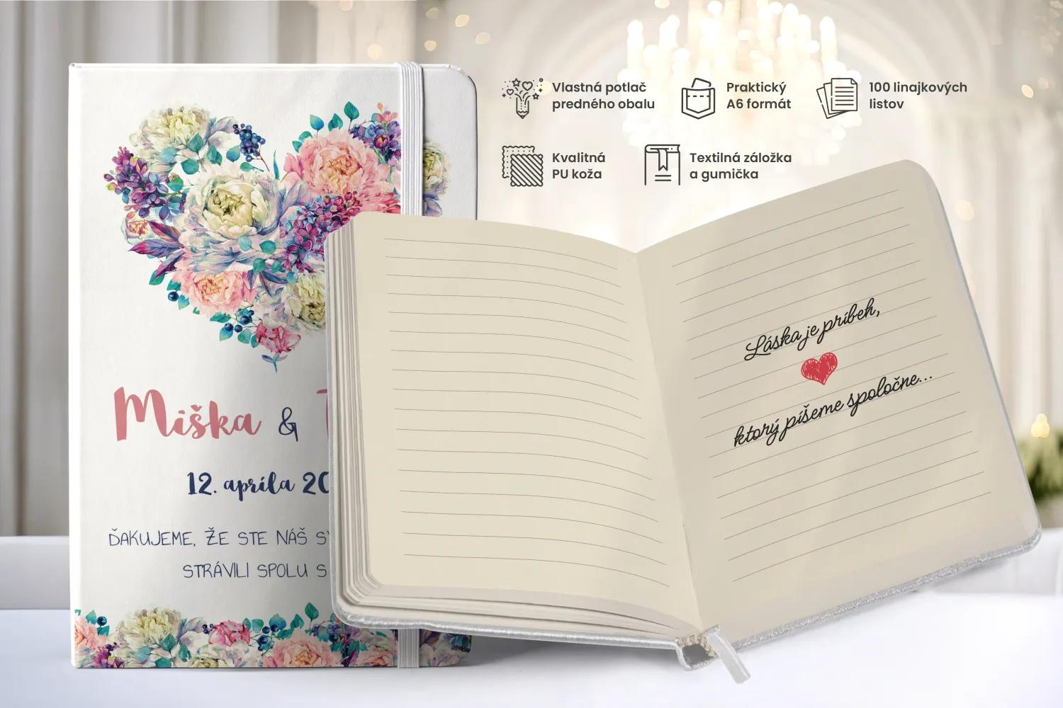 Personalizovaný svadobný zápisník pre hostí - vzor Pivonky s orgovánom 1/2