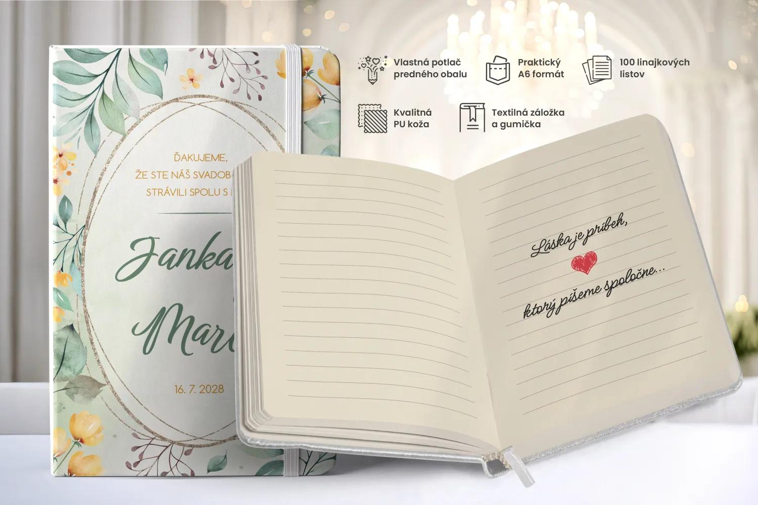 Personalizovaný svadobný zápisník pre hostí - vzor Žlté kvietky 1/2