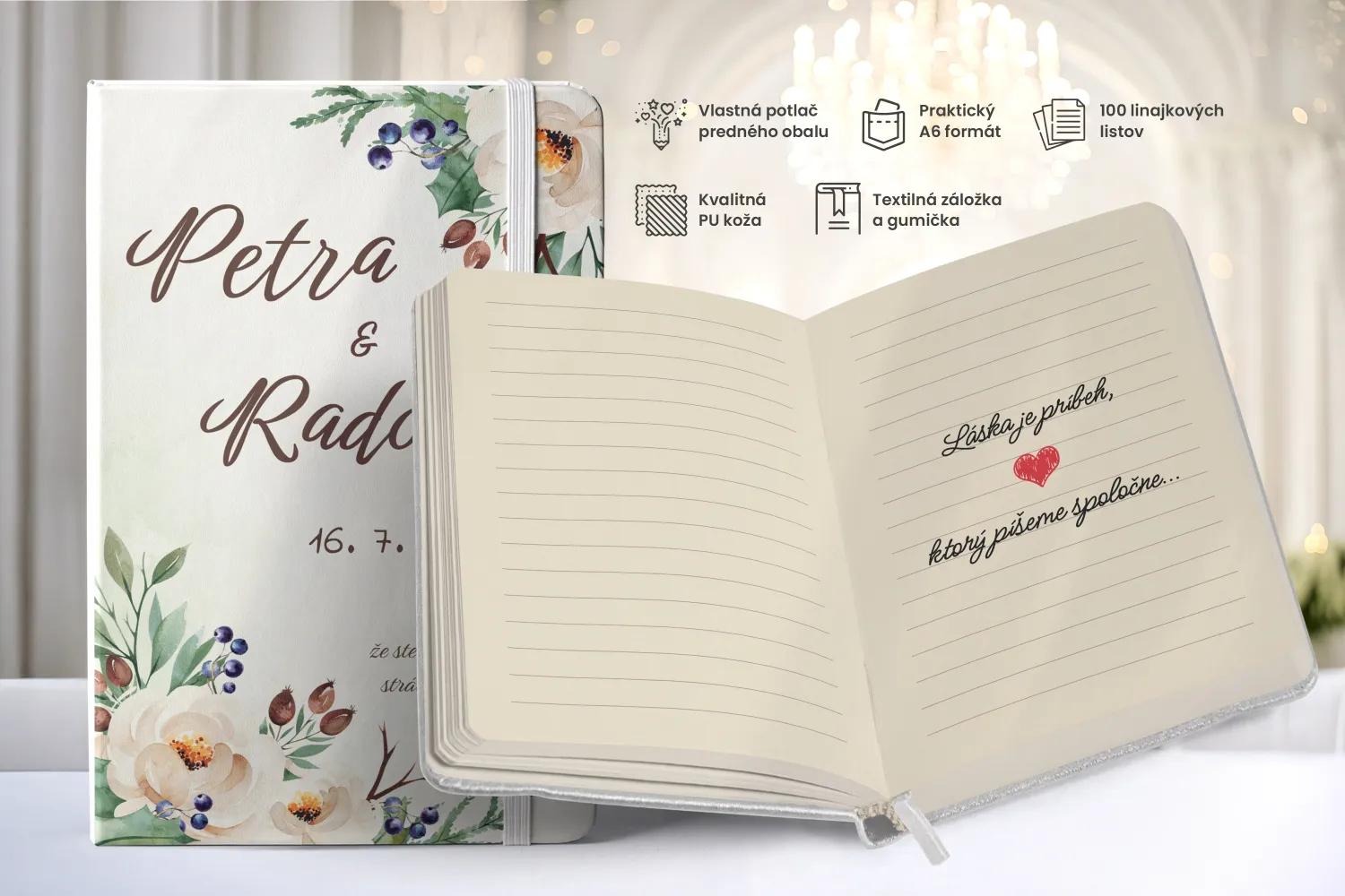 Personalizovaný svadobný zápisník pre hostí - vzor Lesné plody 1/2