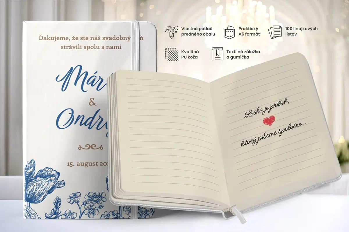Personalizovaný svadobný zápisník pre hostí - vzor Modré poľné kvety 1/2