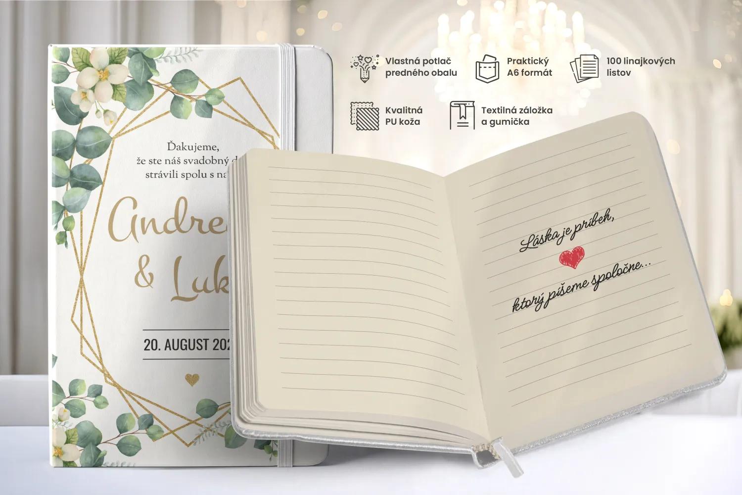 Personalizovaný svadobný zápisník pre hostí - vzor Greenery 03 1/2