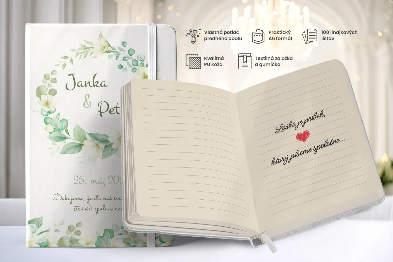 Personalizovaný svadobný zápisník pre hostí - vzor Biele kvety 1/2