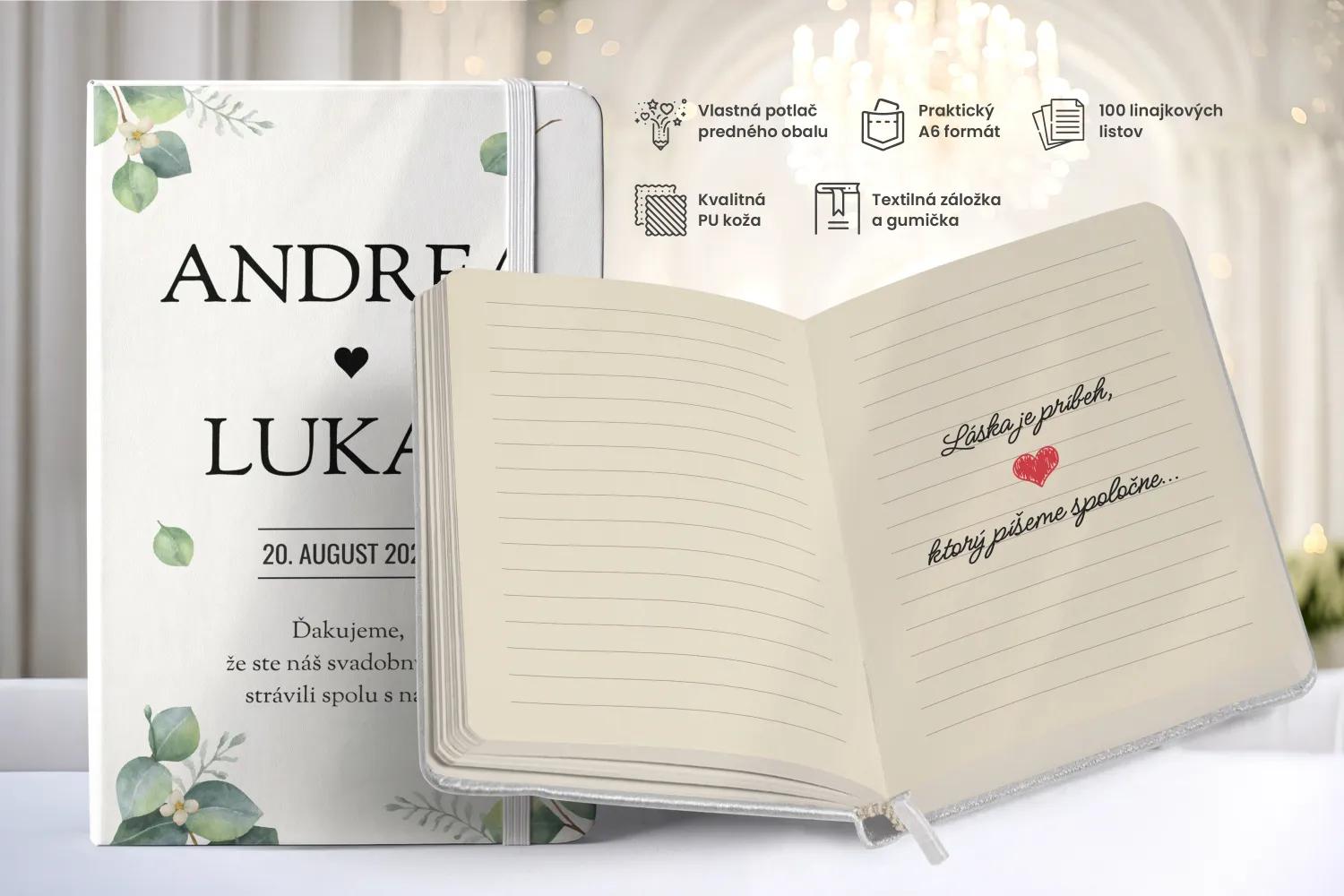 Personalizovaný svadobný zápisník pre hostí - vzor Greenery 04 1/2