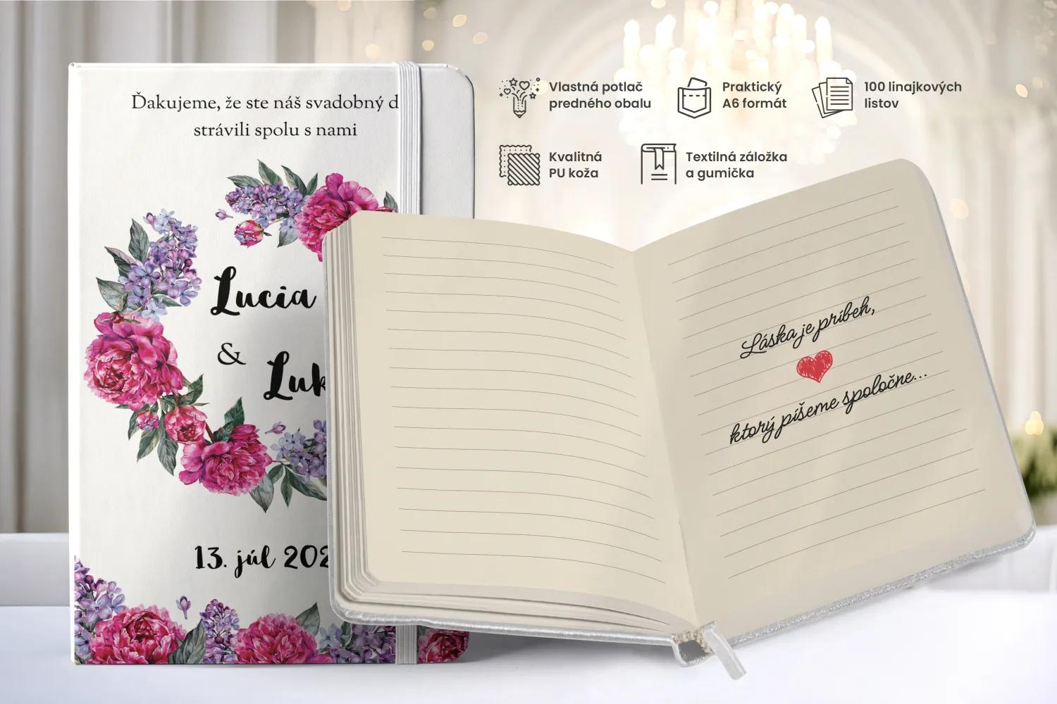 Personalizovaný svadobný zápisník pre hostí - vzor Pivonky s orgovánom 1/2
