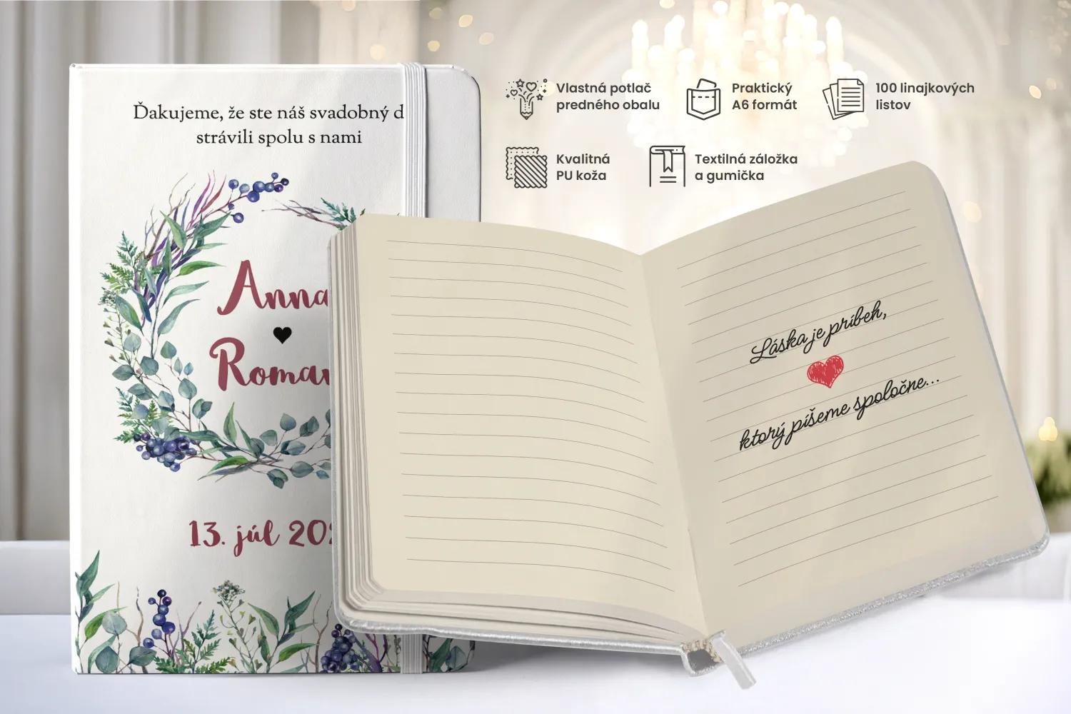 Personalizovaný svadobný zápisník pre hostí - vzor Eucalyptus s bylinkami 1/2