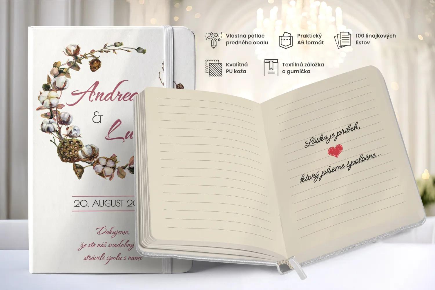 Personalizovaný svadobný zápisník pre hostí - vzor Kvet bavlny 1/2