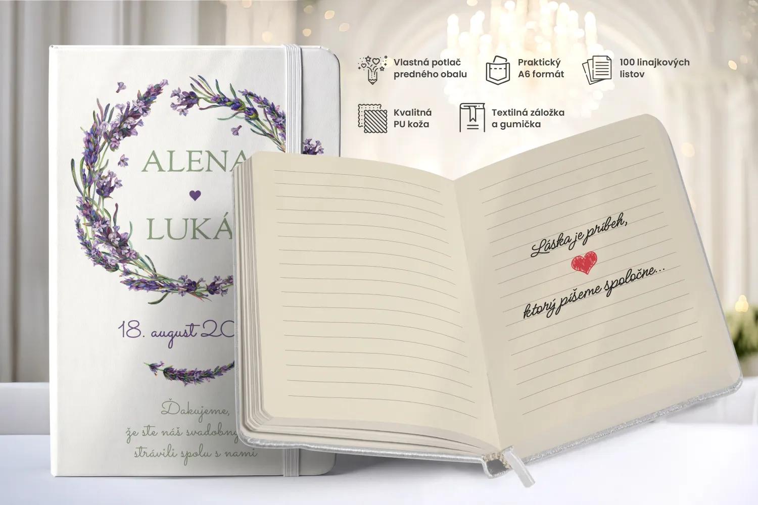 Personalizovaný svadobný zápisník pre hostí - vzor Levanduľa 02 1/2