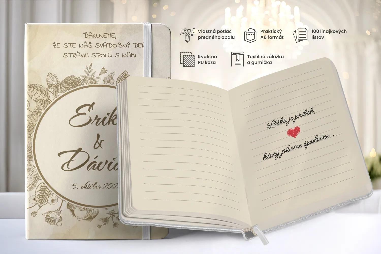 Personalizovaný svadobný zápisník pre hostí - vzor Vintage kvety 1/2