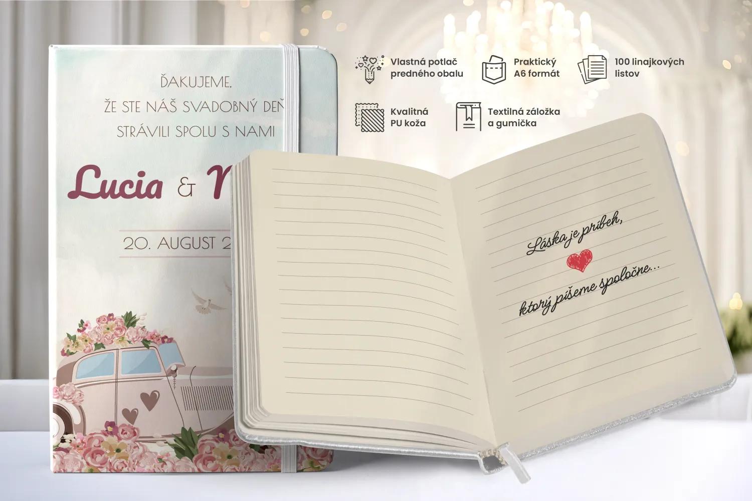 Personalizovaný svadobný zápisník pre hostí - vzor Retro láska 1/2