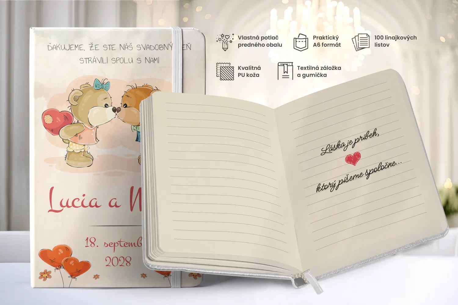 Personalizovaný svadobný zápisník pre hostí - vzor Macík 1/2