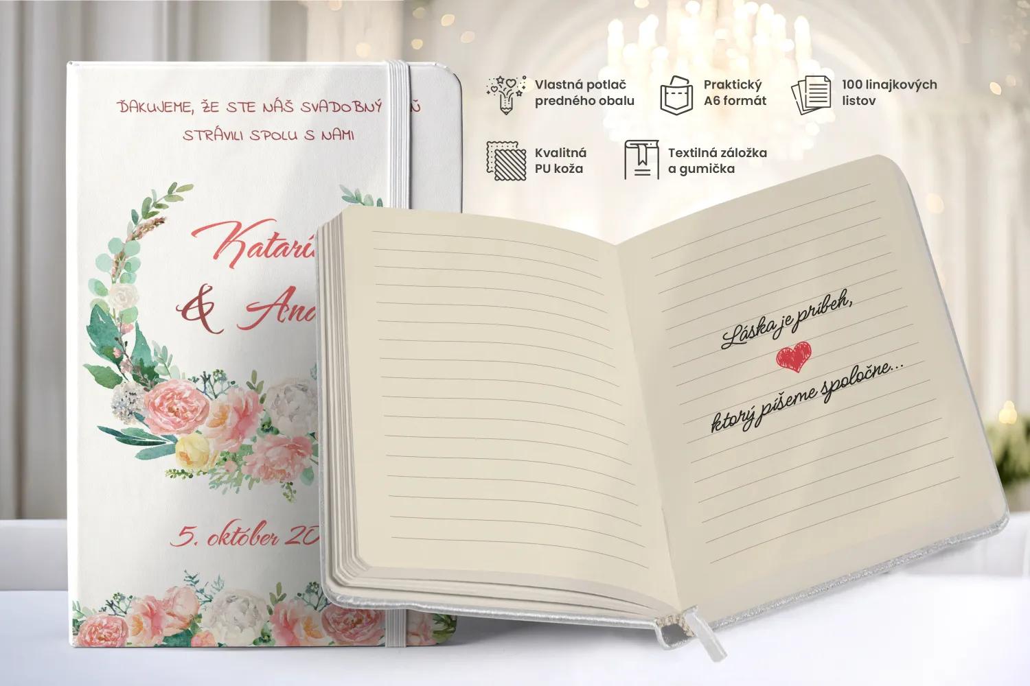 Personalizovaný svadobný zápisník pre hostí - vzor Veniec kvetov 1/2