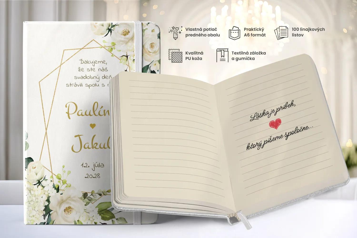 Personalizovaný svadobný zápisník pre hostí - vzor Biele ruže 03 1/2