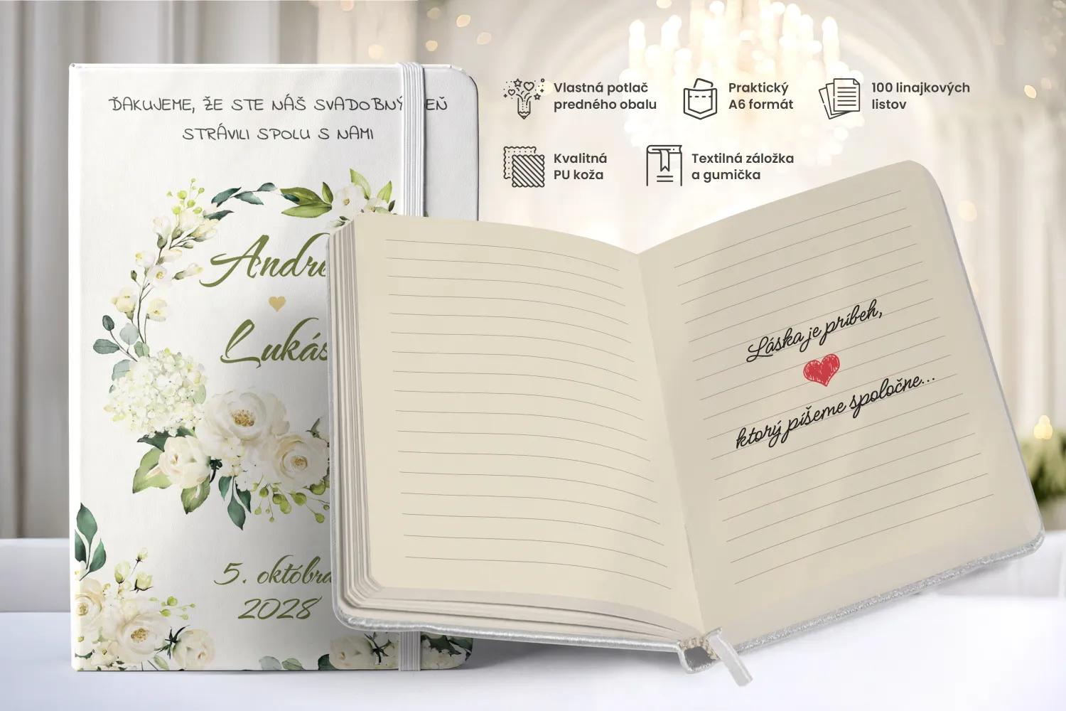 Personalizovaný svadobný zápisník pre hostí - vzor Biele ruže 04 1/2