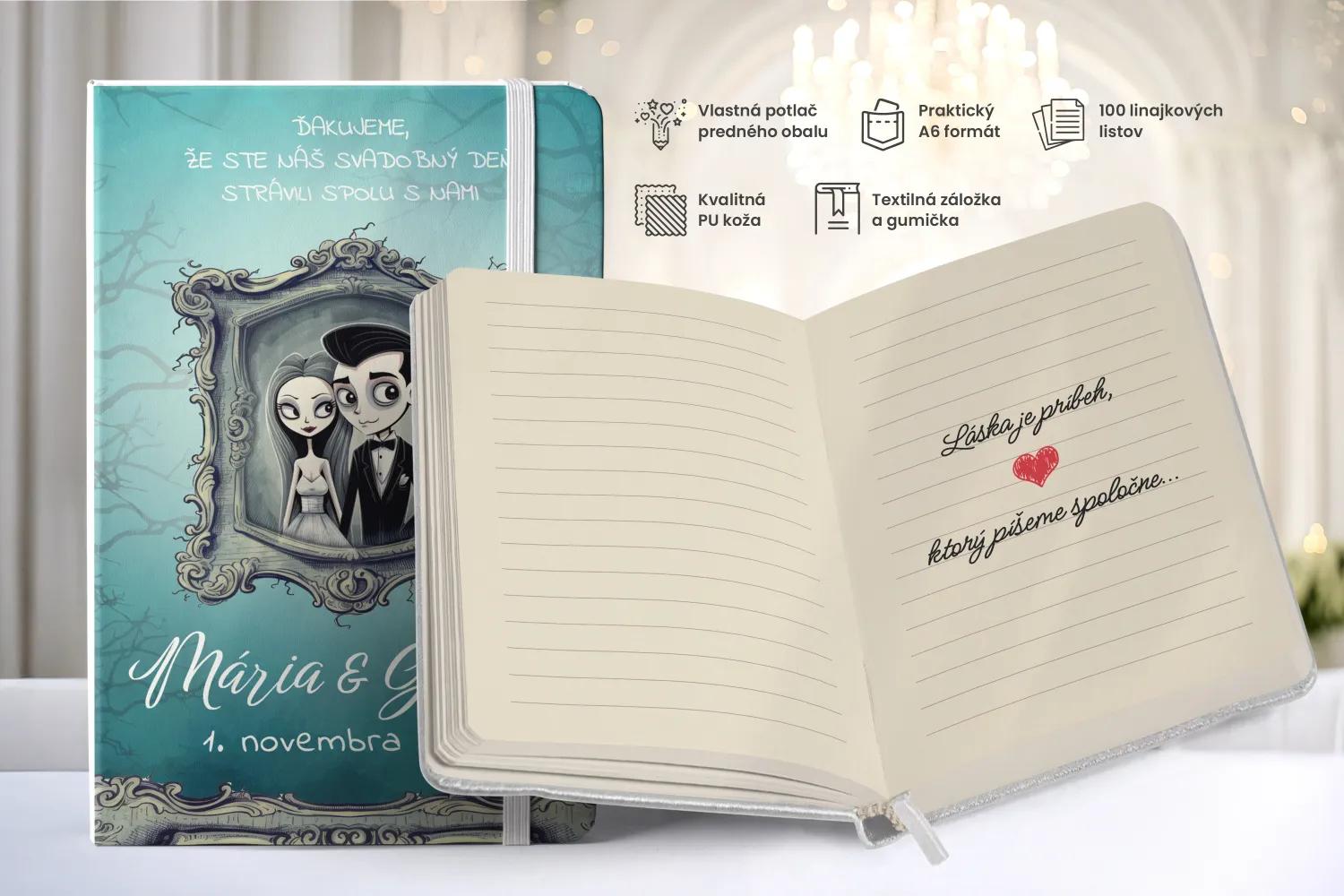 Personalizovaný svadobný zápisník pre hostí - vzor The Addams Family 1/2