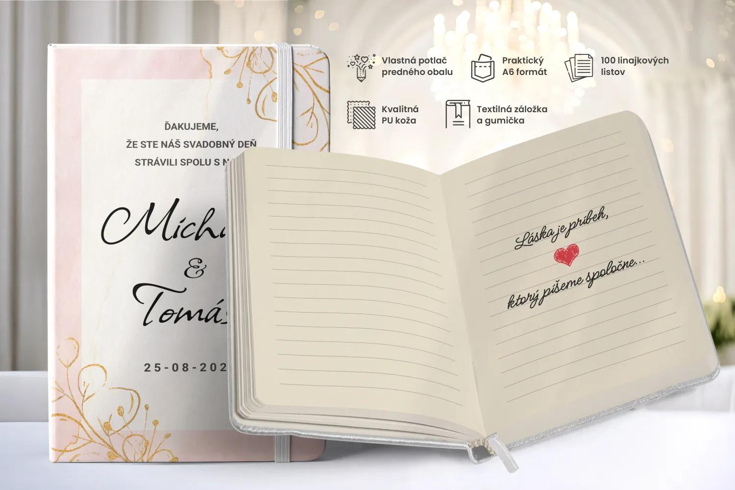 Personalizovaný svadobný zápisník pre hostí - vzor Farebný mramor s kvetmi 1/2