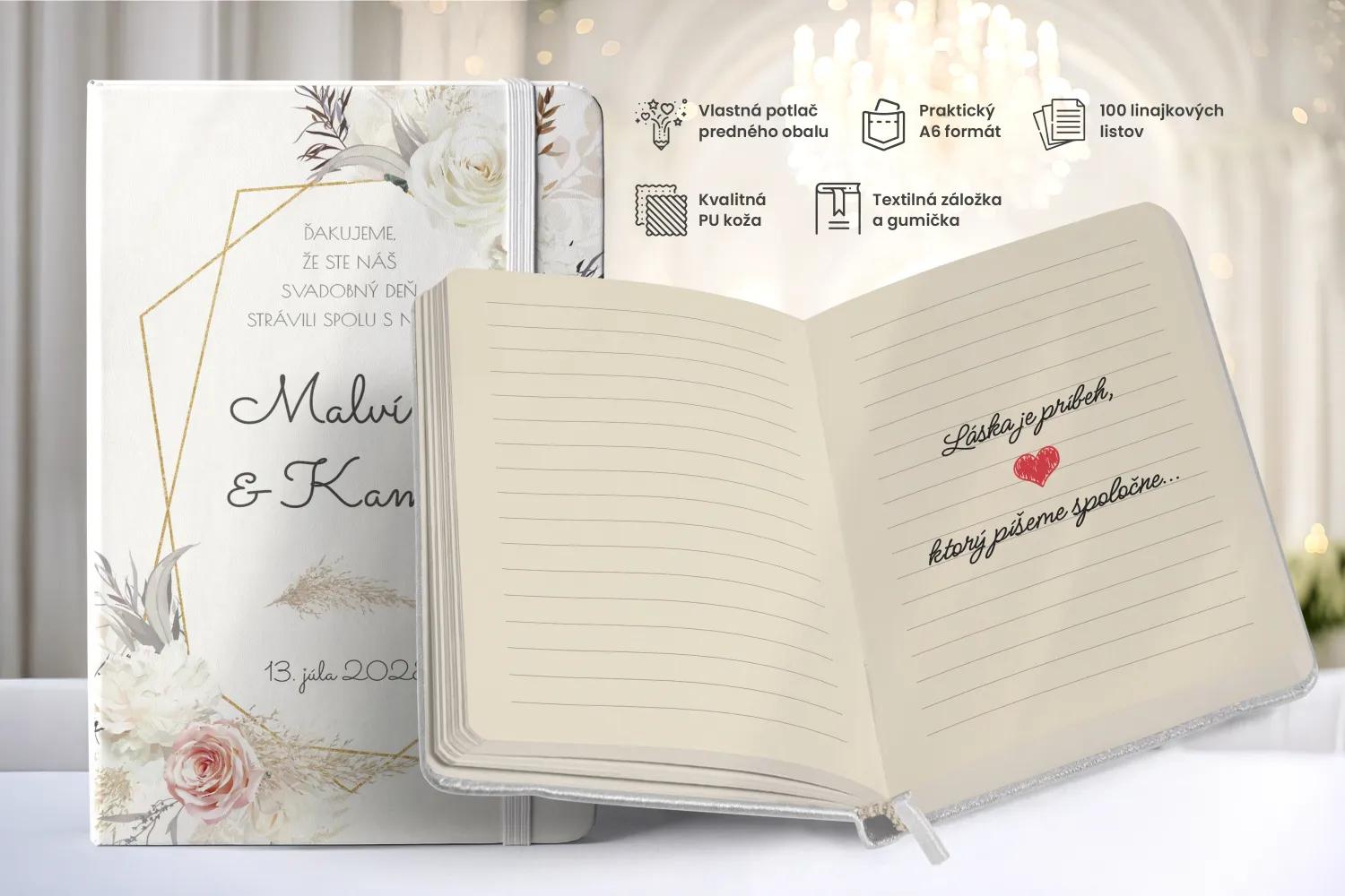 Personalizovaný svadobný zápisník pre hostí - vzor Rozkvitnuté kvety 01 1/2