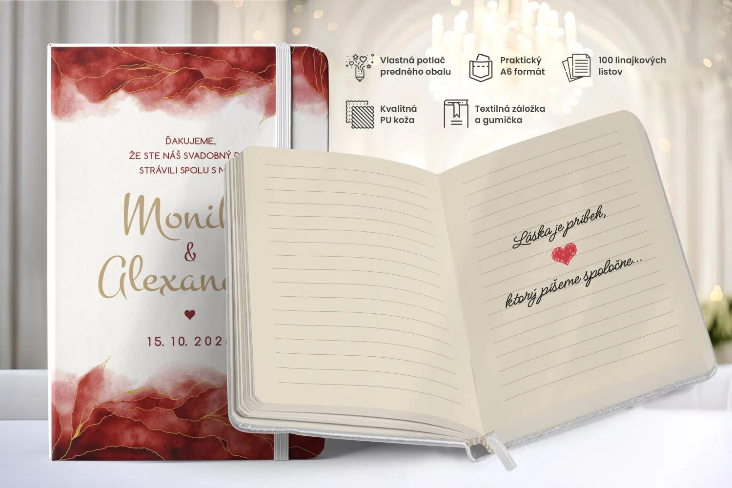 Personalizovaný svadobný zápisník pre hostí - vzor Abstrakt 04- bordová 1/2