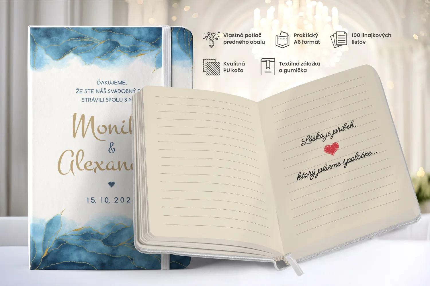 Personalizovaný svadobný zápisník pre hostí - vzor Abstrakt 04- modrá 1/2