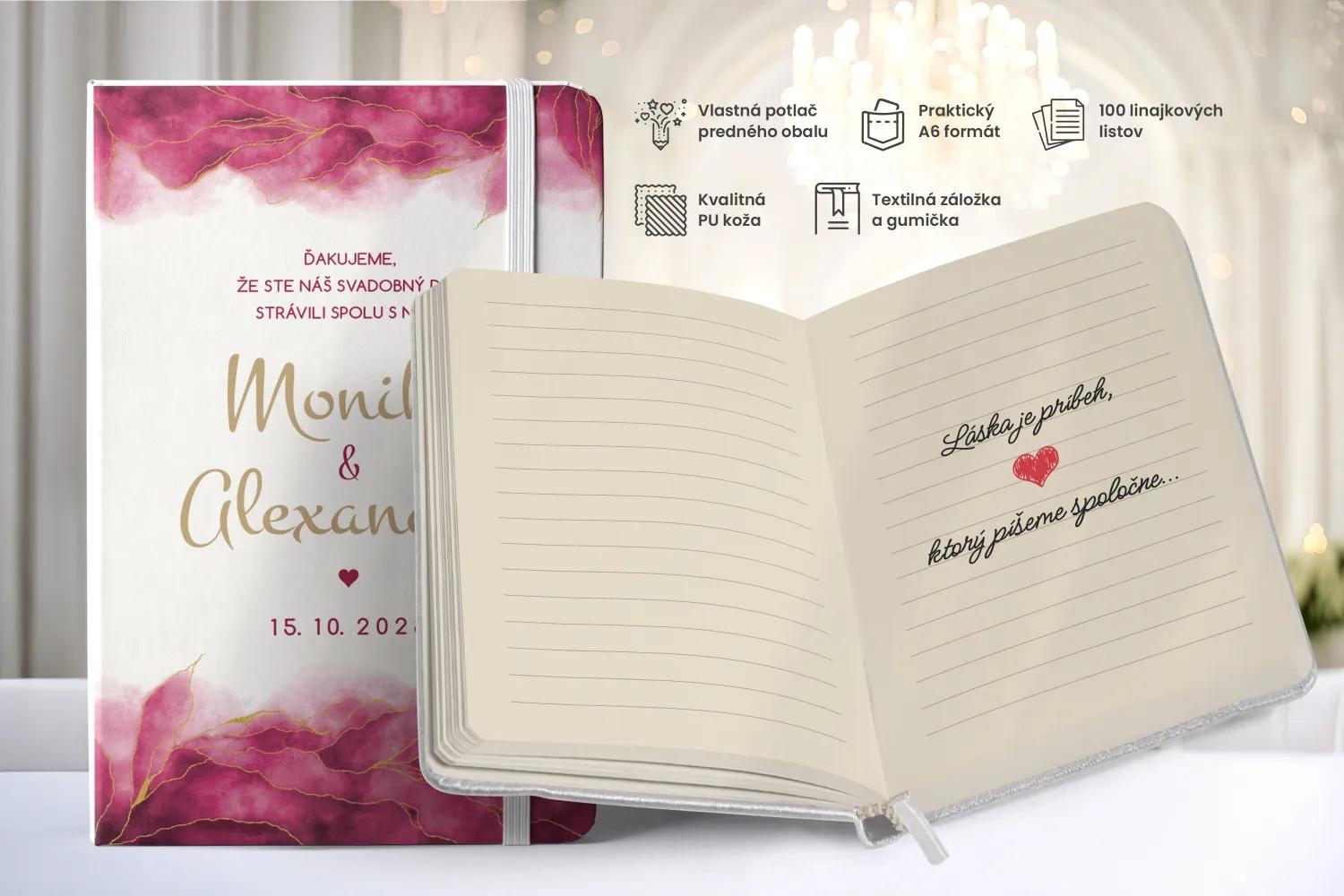 Personalizovaný svadobný zápisník pre hostí - vzor Abstrakt 04- ružová 1/2