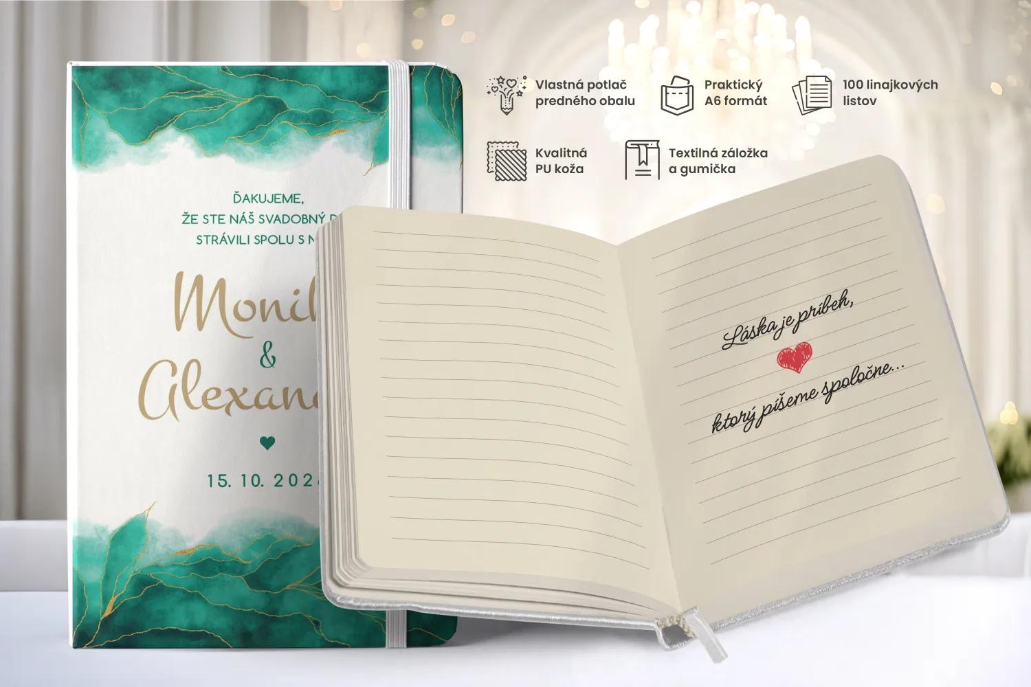 Personalizovaný svadobný zápisník pre hostí - vzor Abstrakt 04- smaragdová 1/2