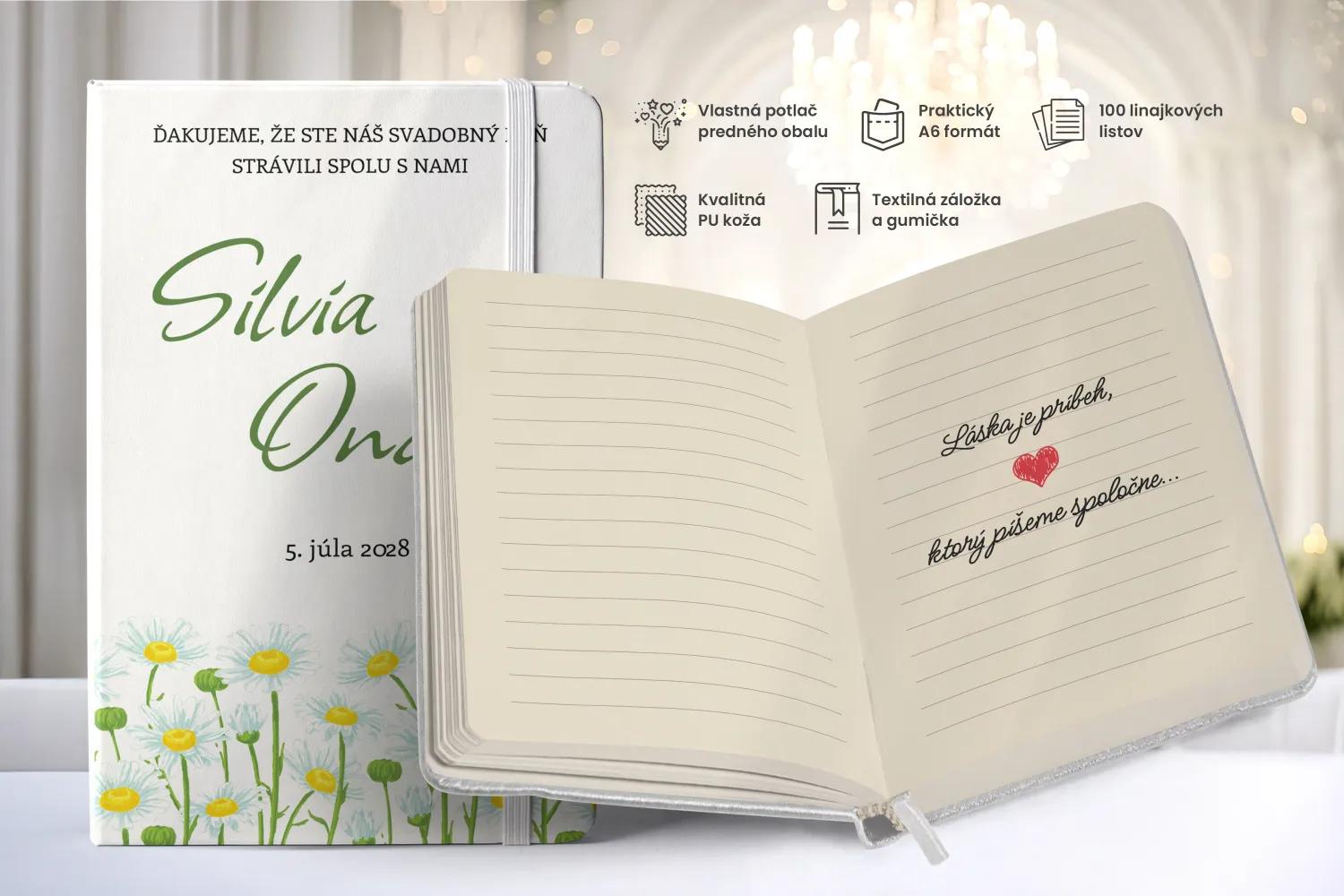 Personalizovaný svadobný zápisník pre hostí - vzor Nežné sedmokrásky 1/2