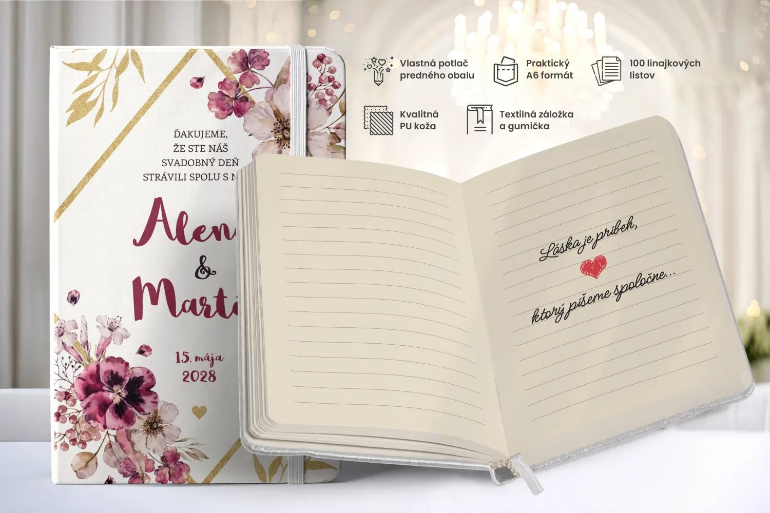 Personalizovaný svadobný zápisník pre hostí - vzor Rozkvitnuté kvety 02 1/2
