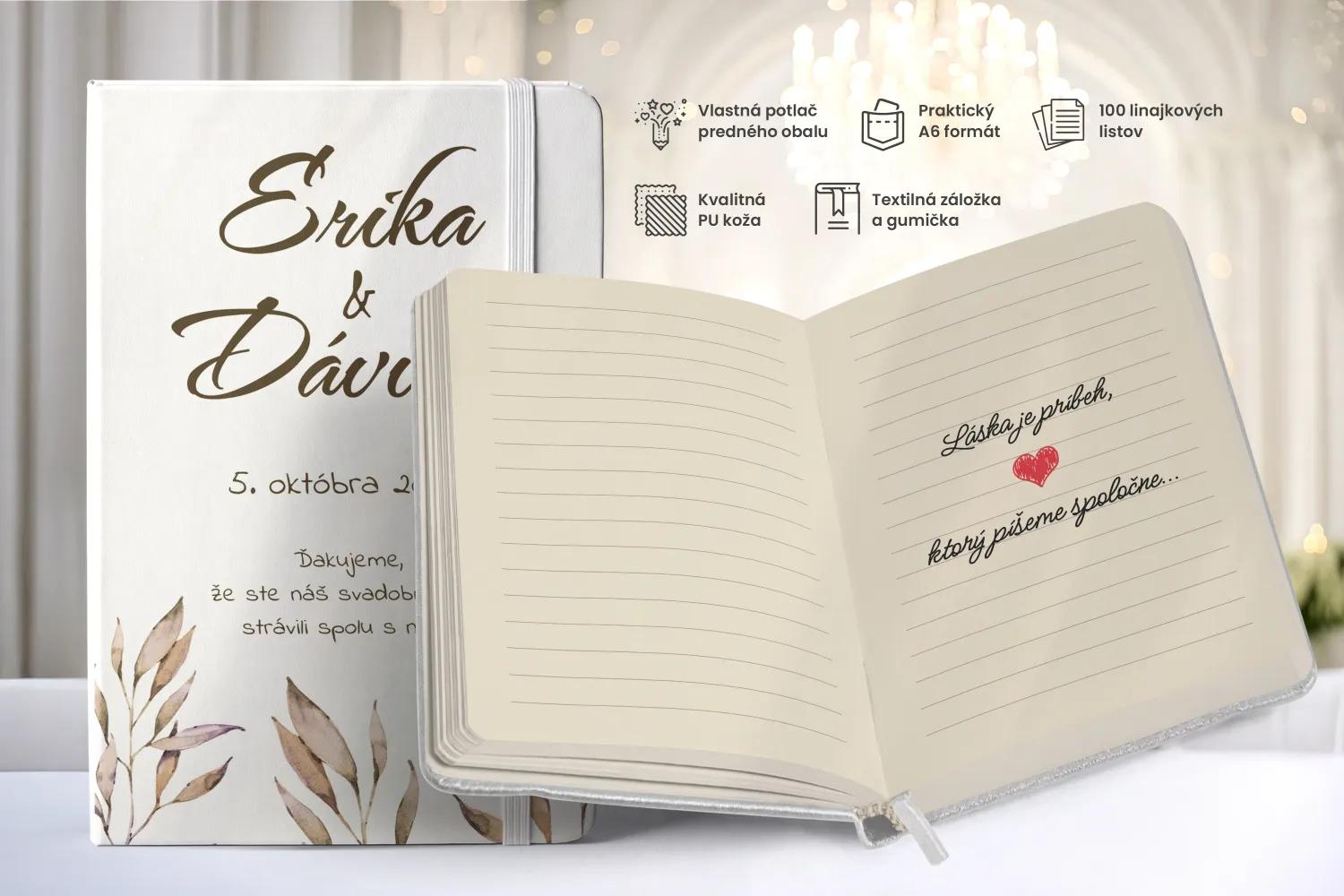 Personalizovaný svadobný zápisník pre hostí - vzor Vintage listy 1/2