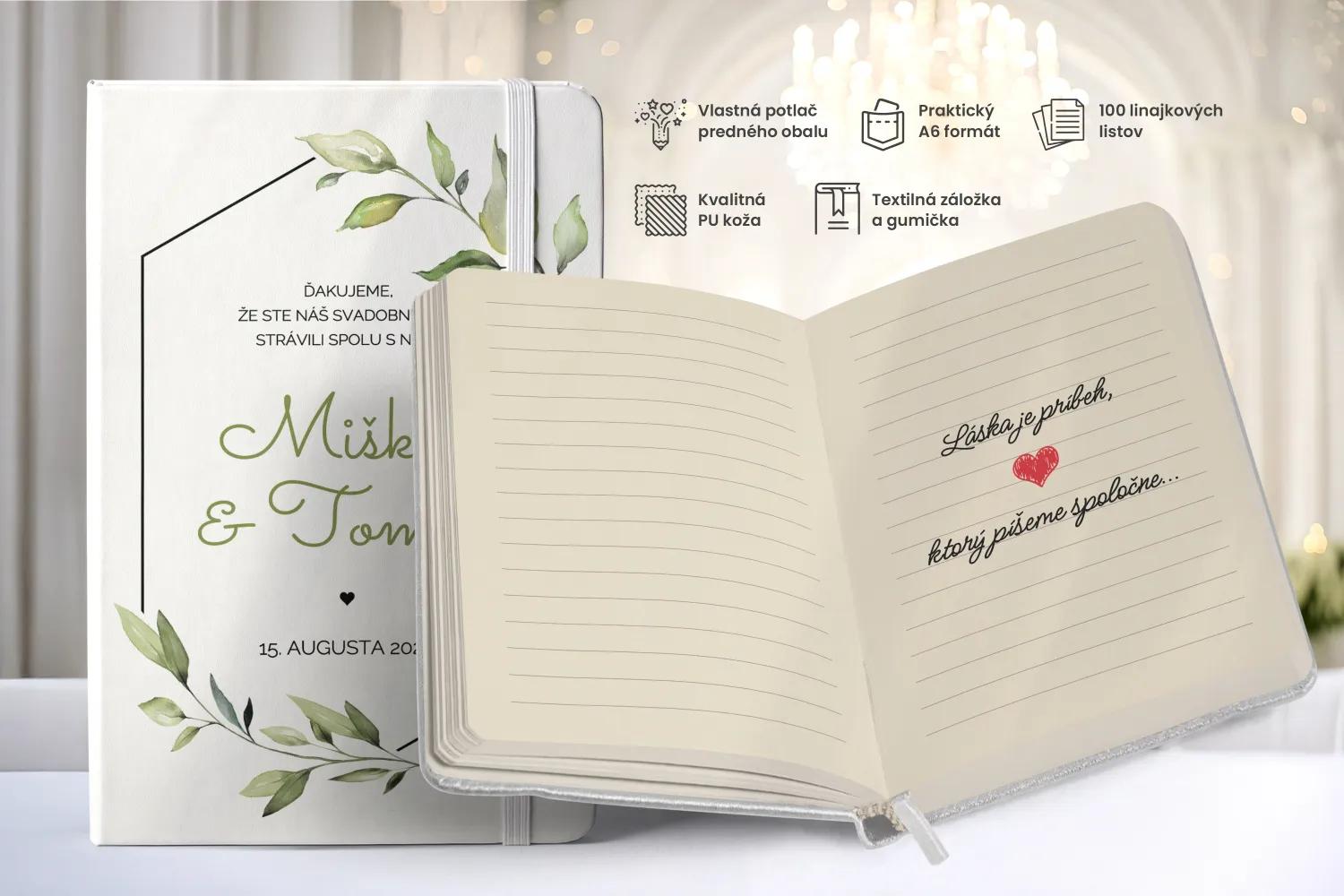 Personalizovaný svadobný zápisník pre hostí - vzor Greenery 04 1/2