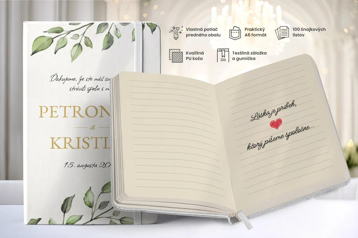 Personalizovaný svadobný zápisník pre hostí - vzor Greenery 05 1/2