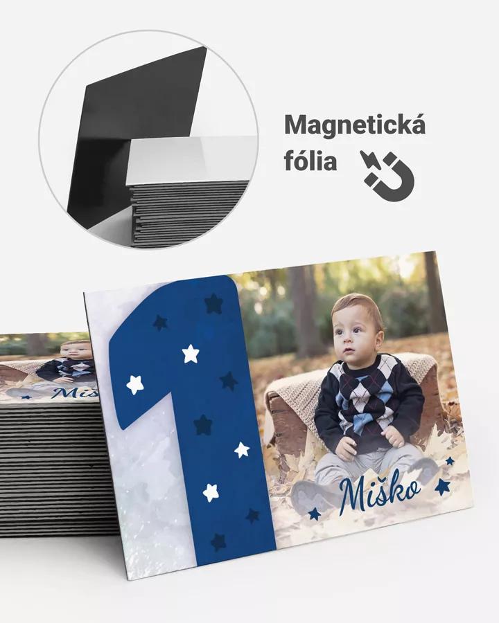 Pamätné magnetky z oslavy obdĺžnik - motív s vlastnou fotkou 01 - modrá