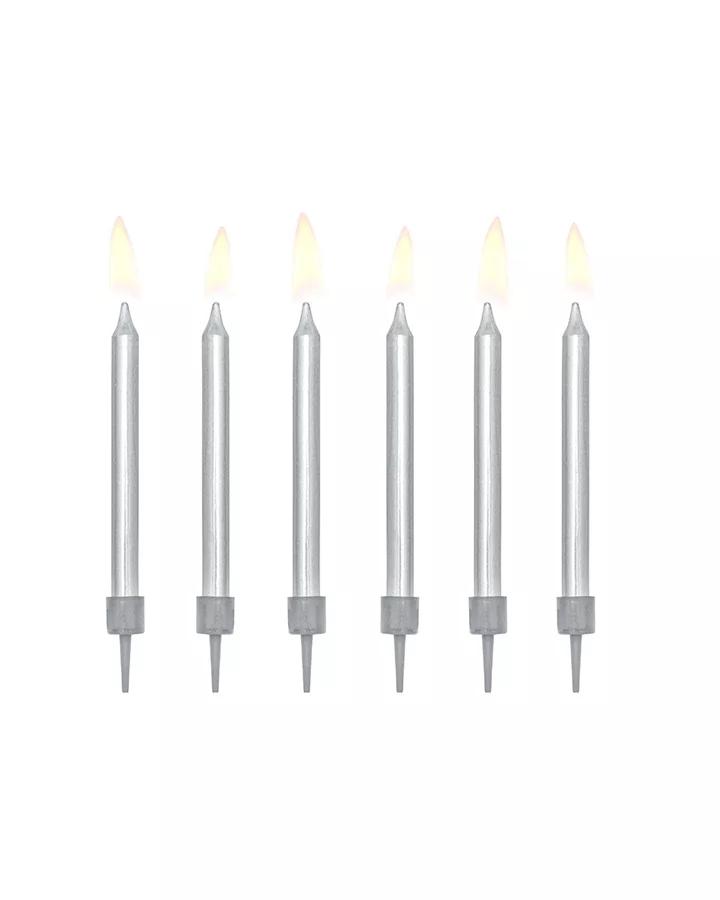 Tortové sviečky - strieborné 6cm (6ks)