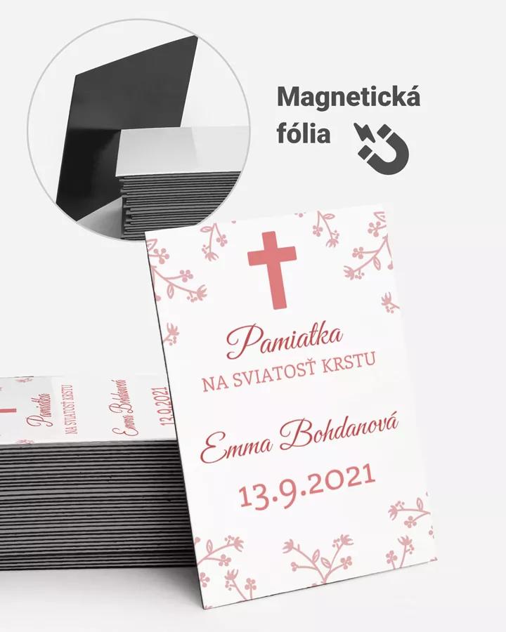 Pamätné magnetky zo sviatosti krstu, prijímania, konfirmácie - motív 05 ružová