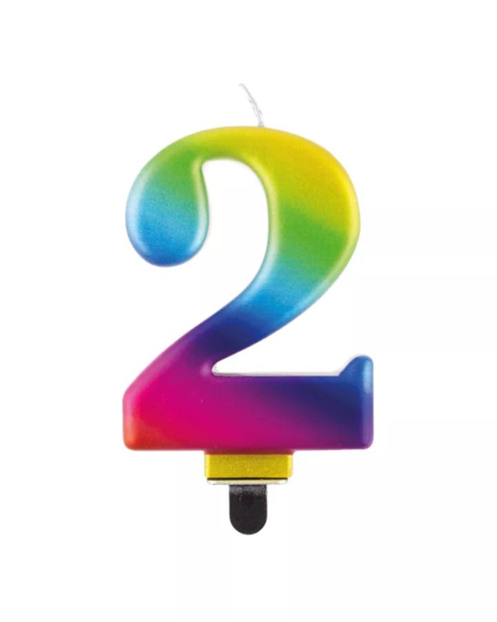 Narodeninová sviečka číslo 2 dúhová