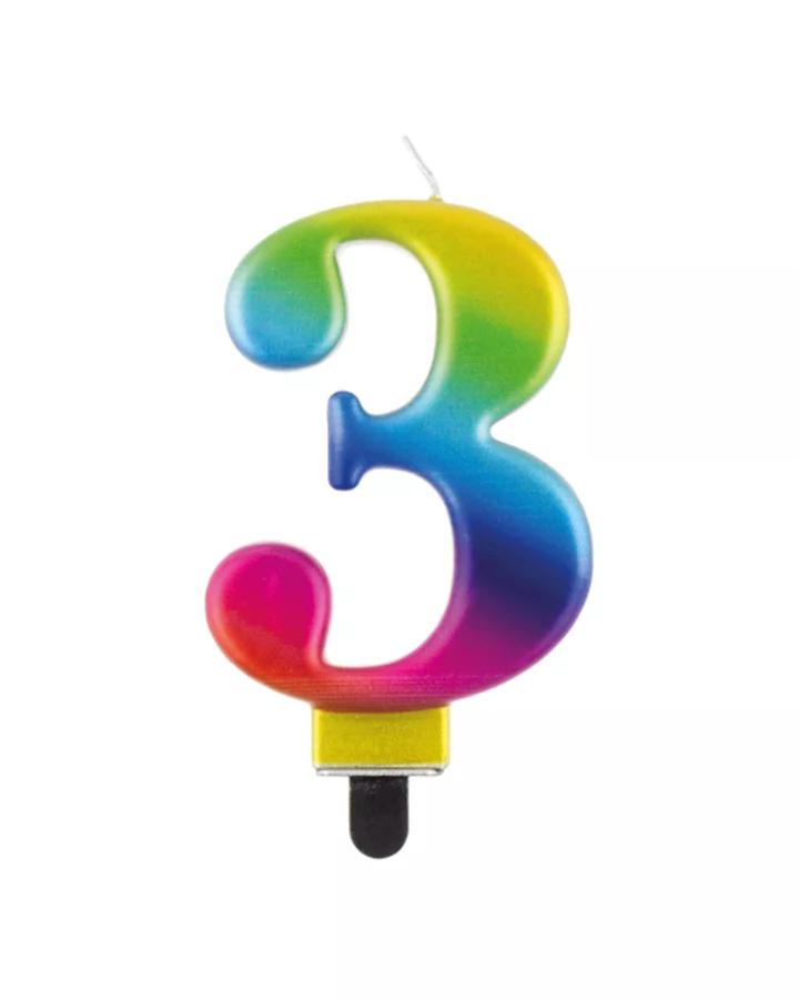 Narodeninová sviečka číslo 3 dúhová
