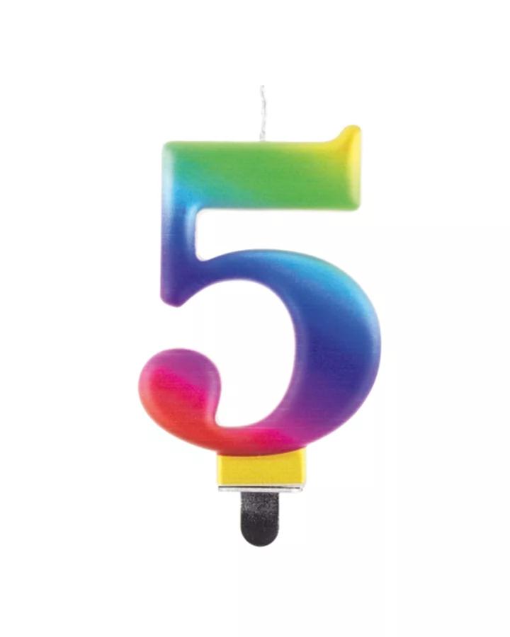 Narodeninová sviečka číslo 5 dúhová