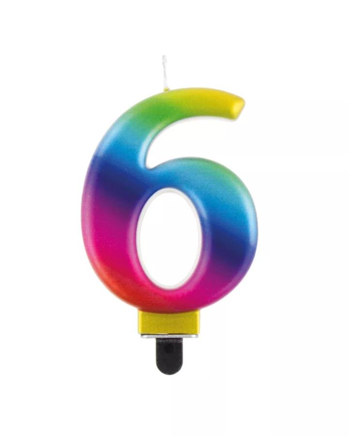 Narodeninová sviečka číslo 6 dúhová