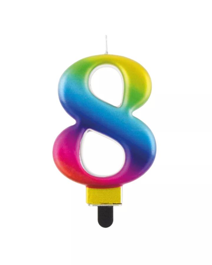 Narodeninová sviečka číslo 8 dúhová