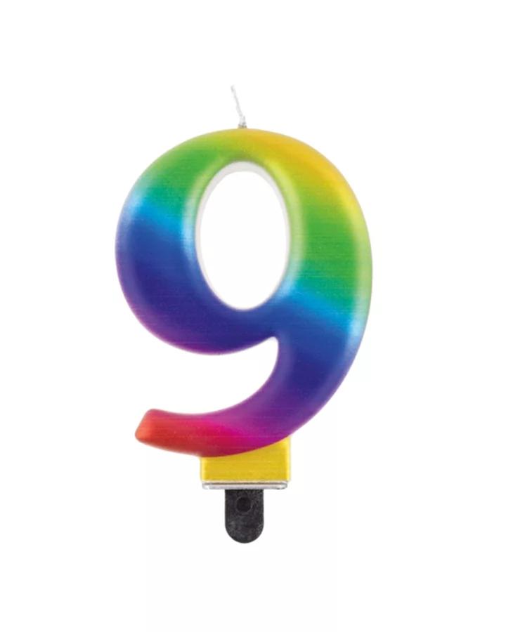 Narodeninová sviečka číslo 9 dúhová