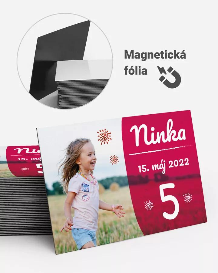 Pamätné magnetky z oslavy obdĺžnik - s fotkou 03 - ružová