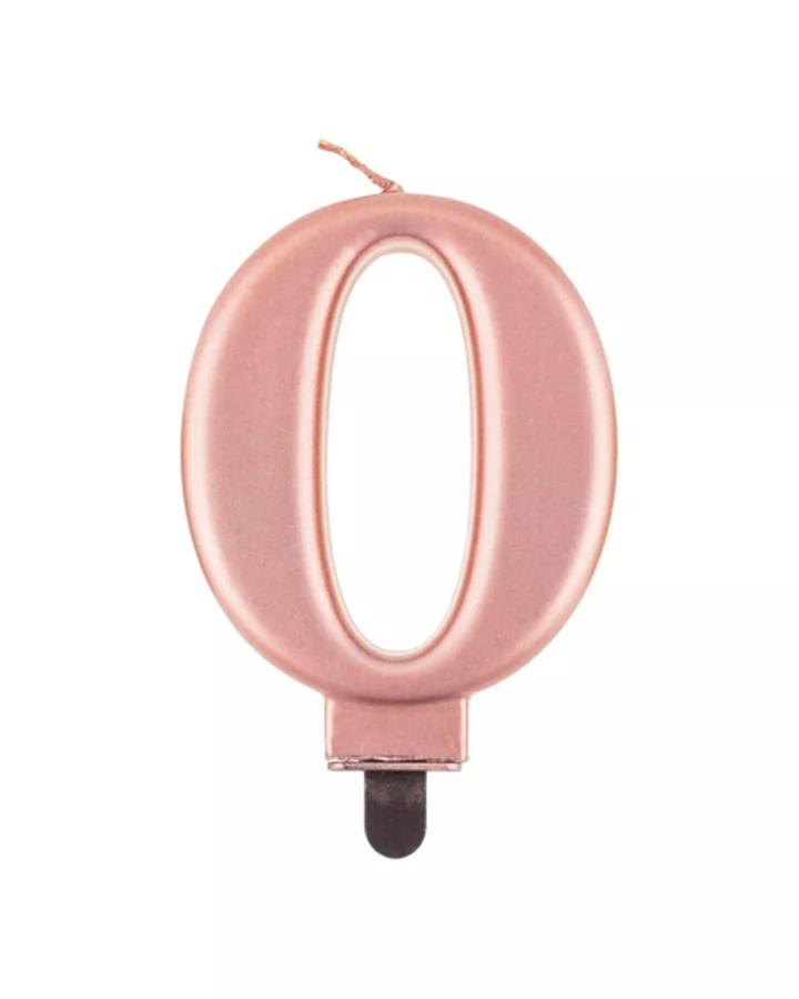 Tortová sviečka 0 metalická ružovo-zlatá