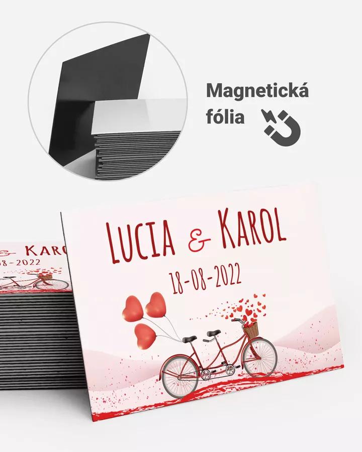 Svadobné magnetky obdĺžnik Svadobný bicykel